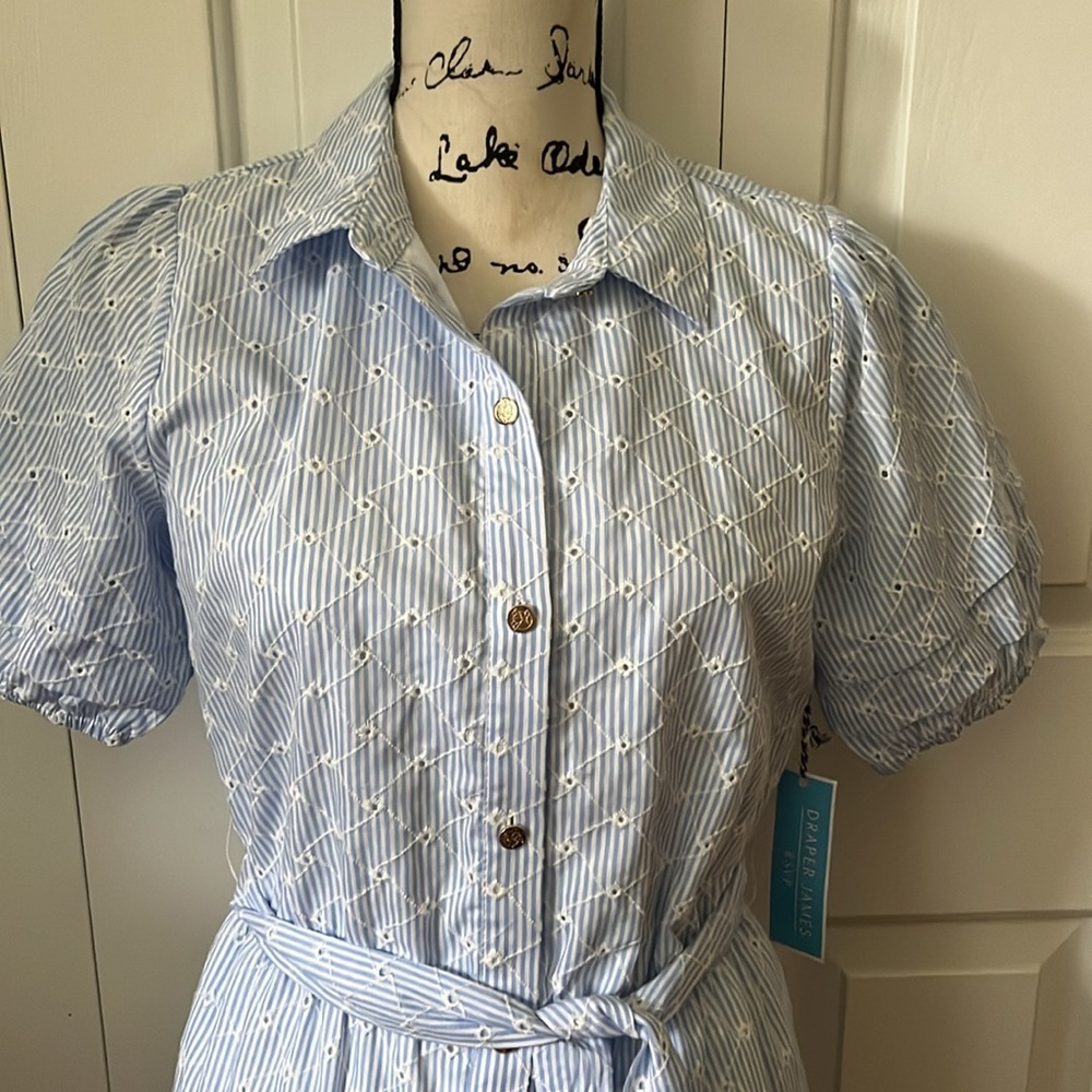 NWT Draper James RSVP puff sleeve blue eyelet shirt dress sz Small - Picture 12 of 15